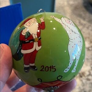 Pier 1 Green and Red Santa Ornament